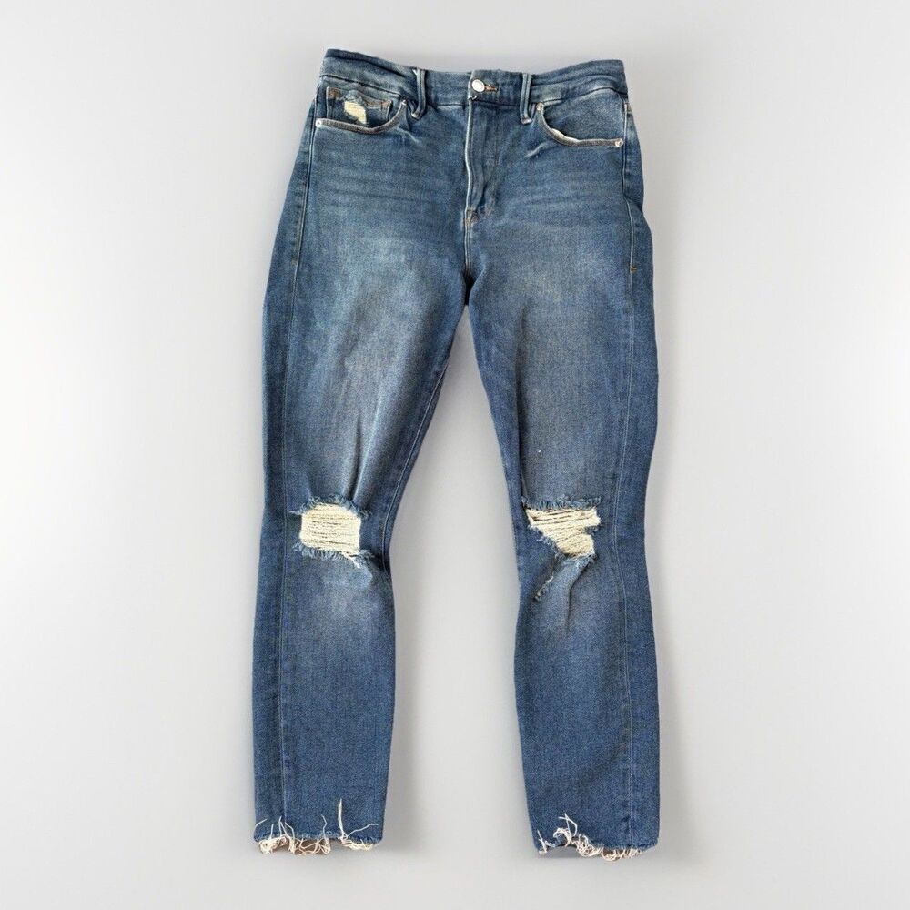 Good American Good Waist Crop Raw Edge Skinny Jeans Size 10 BLUE533 Organic Cott